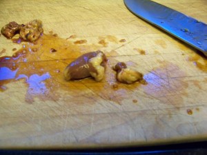 Heart with connective tissue separated. More connective tissue from a previous heart at left.