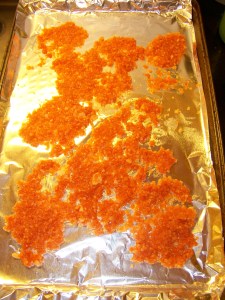 Spread the salt on the cookie sheet.